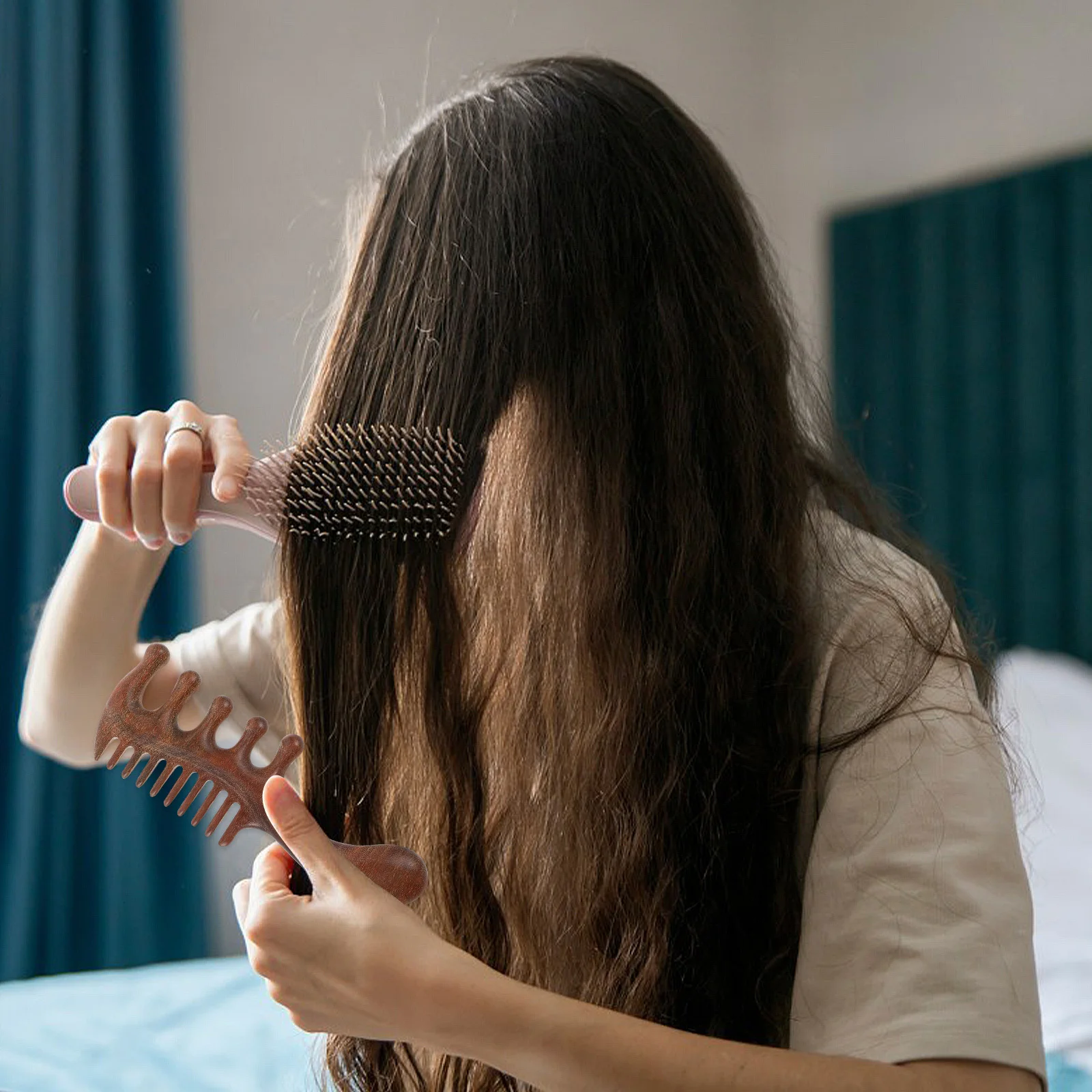 

Деревянная расческа для головы с пятью зубьями для массажа кожи головы, многофункциональный массажер для кожи головы, универсальная массажная расческа