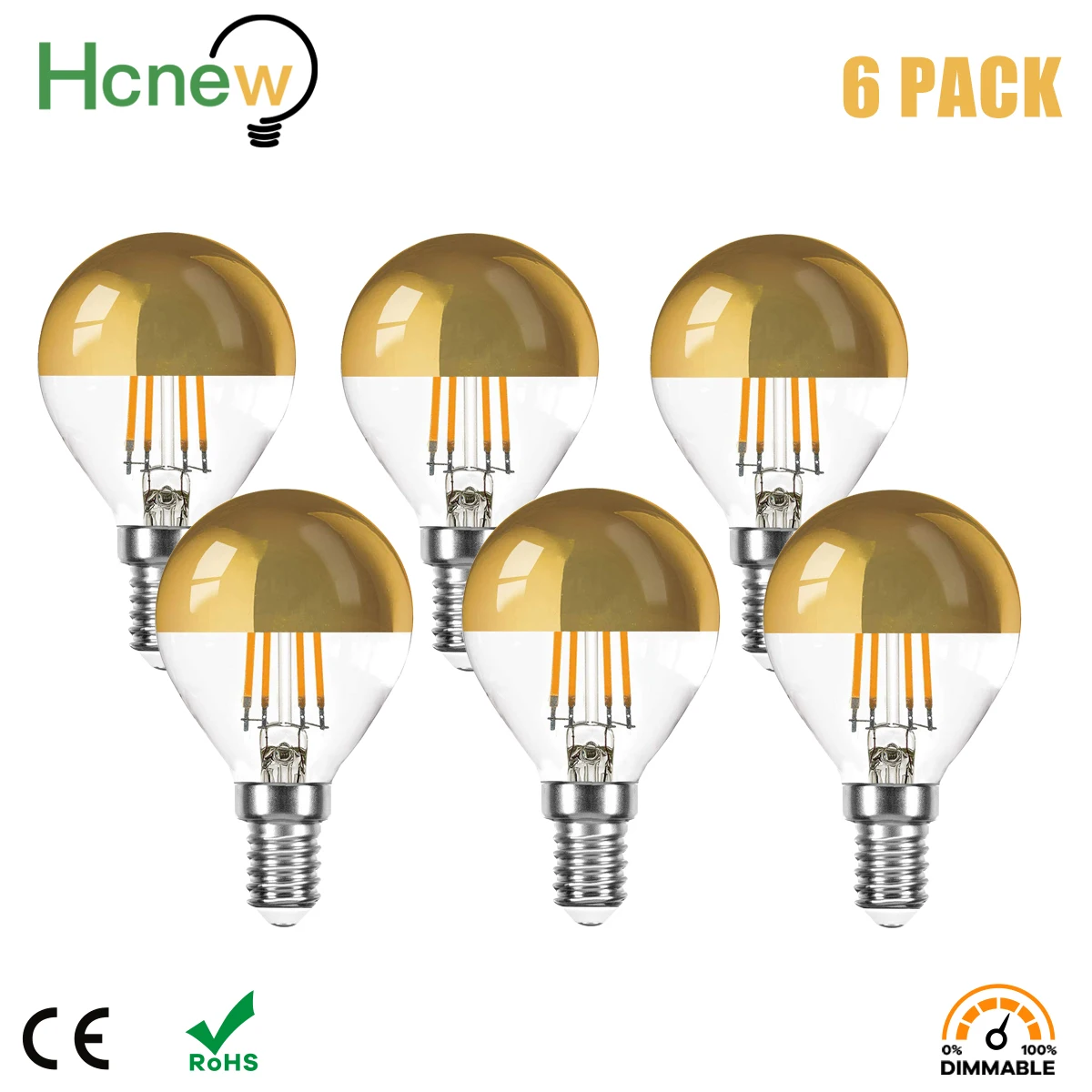 6PCS Edison led filament E14 4W G45 deep dimmer warm white 2700K golden top Mirror Shadowless Lamp lights