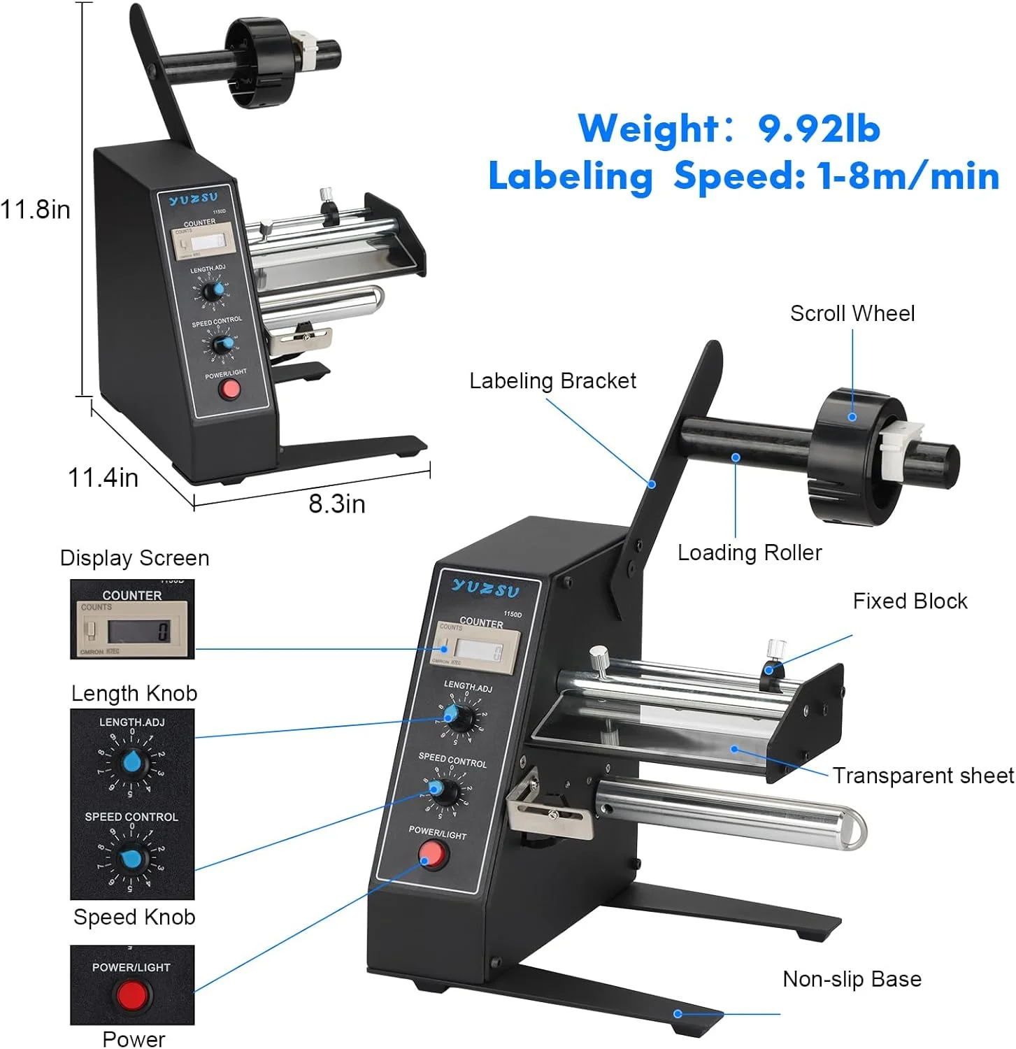 Automatic Label Dispenser,1150D,Automatic Label Separator,Label applicator, 110V,1-8m/min, Auto Counting Portable Label Applicat