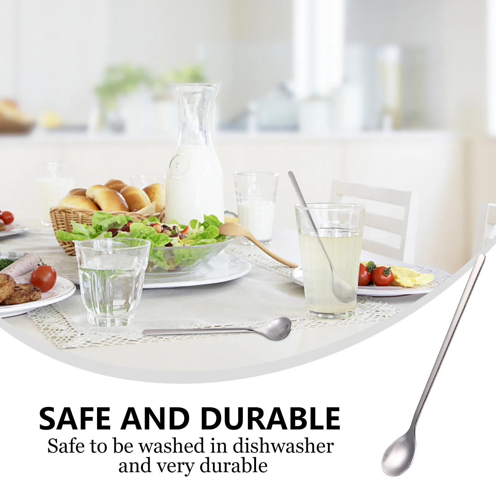 

4 шт., кофейные ложки из нержавеющей стали, зеркальная полированная чайная десертная ложка для перемешивания, длинная ручка, гладкий край, можно мыть в посудомоечной машине