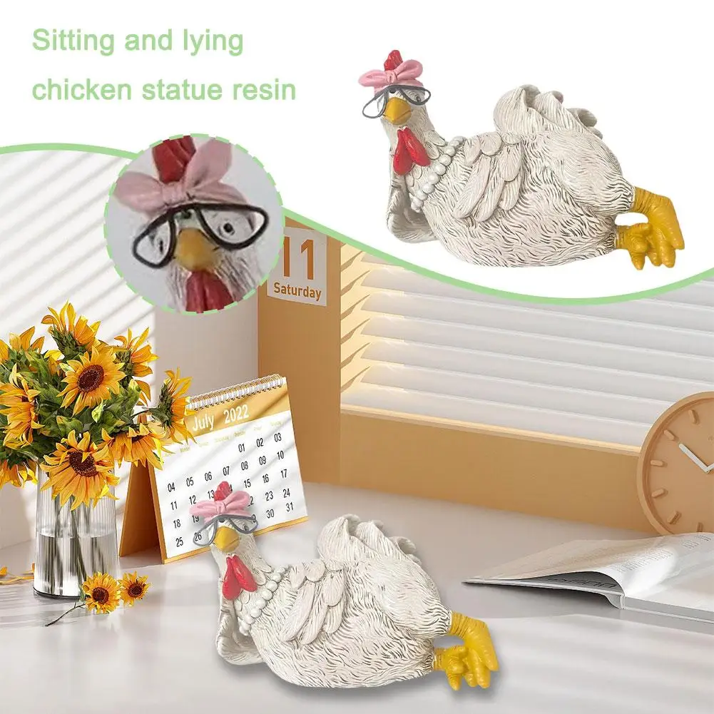 Funny Cock Hen Good Morning Resin Status Desktop Home Cute Gardening Rooster Stake Stakes Figurines Realistic Couple Chicke W1F3