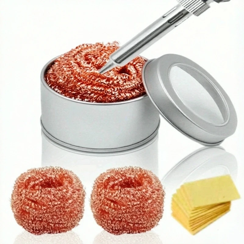 Cleaning Ball With Metal Box Set Desoldering Soldering Iron Mesh Filter Cleaning Nozzle Tip Copper Wire Cleaner Ball