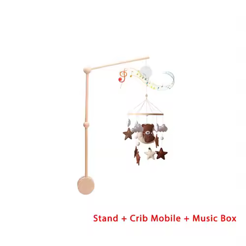 Wooden Crib Mobile Baby Bed Bell Rattle Toy Soft Felt Cartoon Bear Mobile bracket Newborn Music Box Bed Bell Hanging Bracket Toy - Image 30