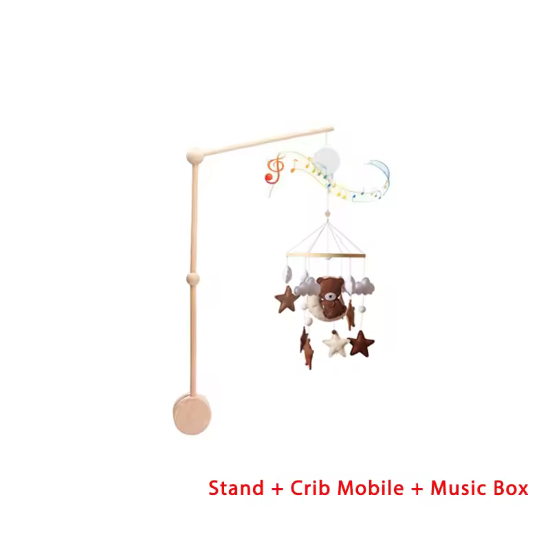 Wooden Crib Mobile Baby Bed Bell Rattle Toy Soft Felt Cartoon Bear Mobile bracket Newborn Music Box Bed Bell Hanging Bracket Toy - Image 30