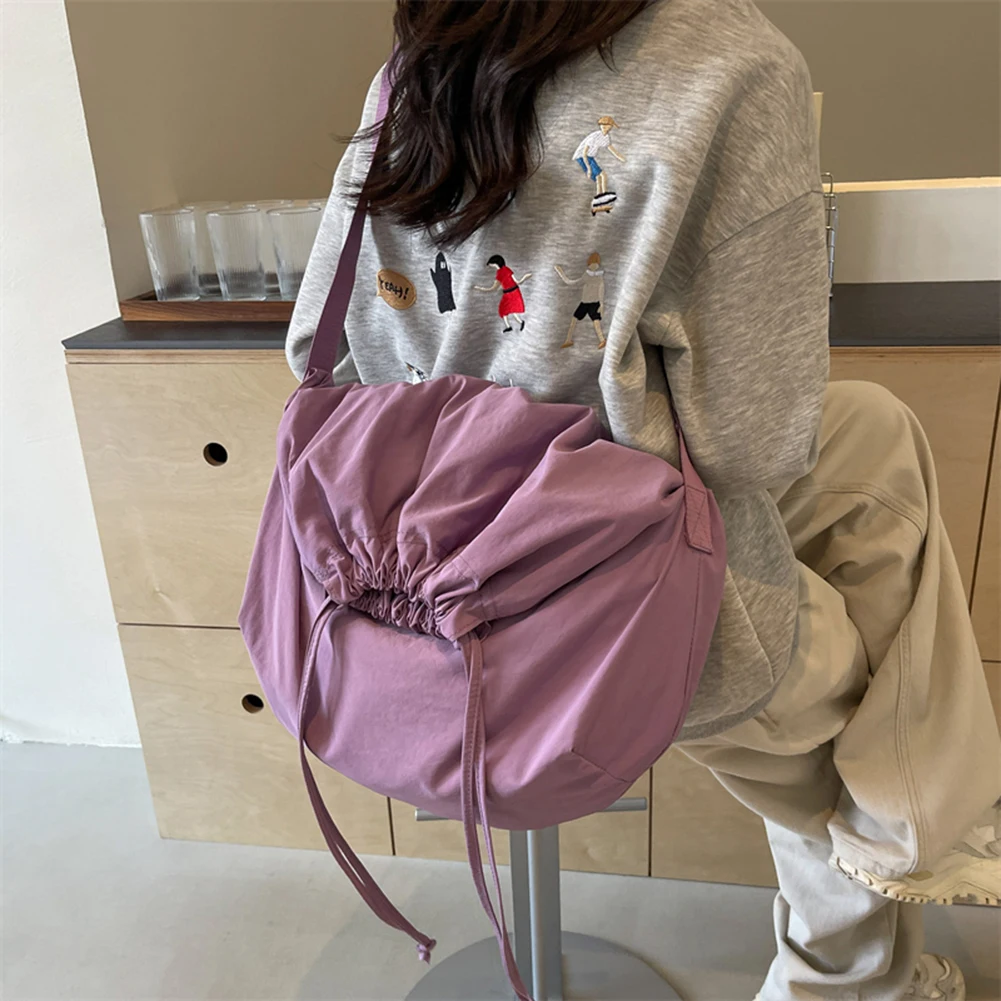 Women Drawstring Shoulder Bag Large Capacity Casual Satchel Bag Adjustable Strap Lightweight Shopping Bag Female Travel Bag