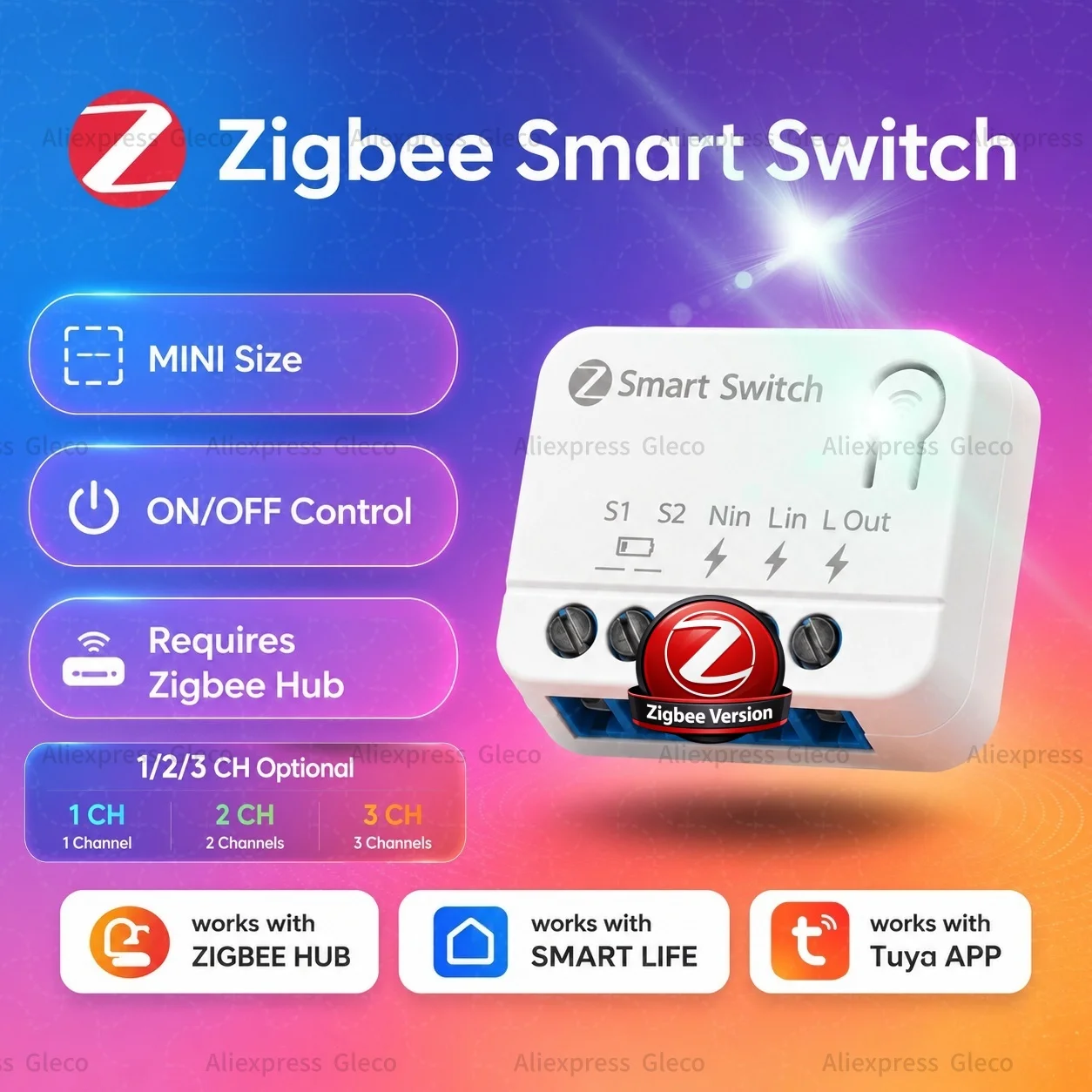 Image of Zigbee TUYA Mini-Schaltmodul 10A/16A 1/2/3-Kanal DIY Relais-Schalter Kompatibel mit Alexa Google Home Assistant 2MQTT Smart Life