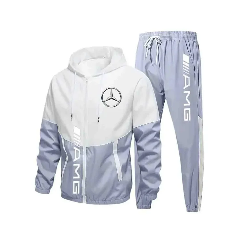 

Mercedes-benz Men's casual polyester hooded jacket set: Hooded, full zipper front pocket with zipper, warm wool lining, solid co