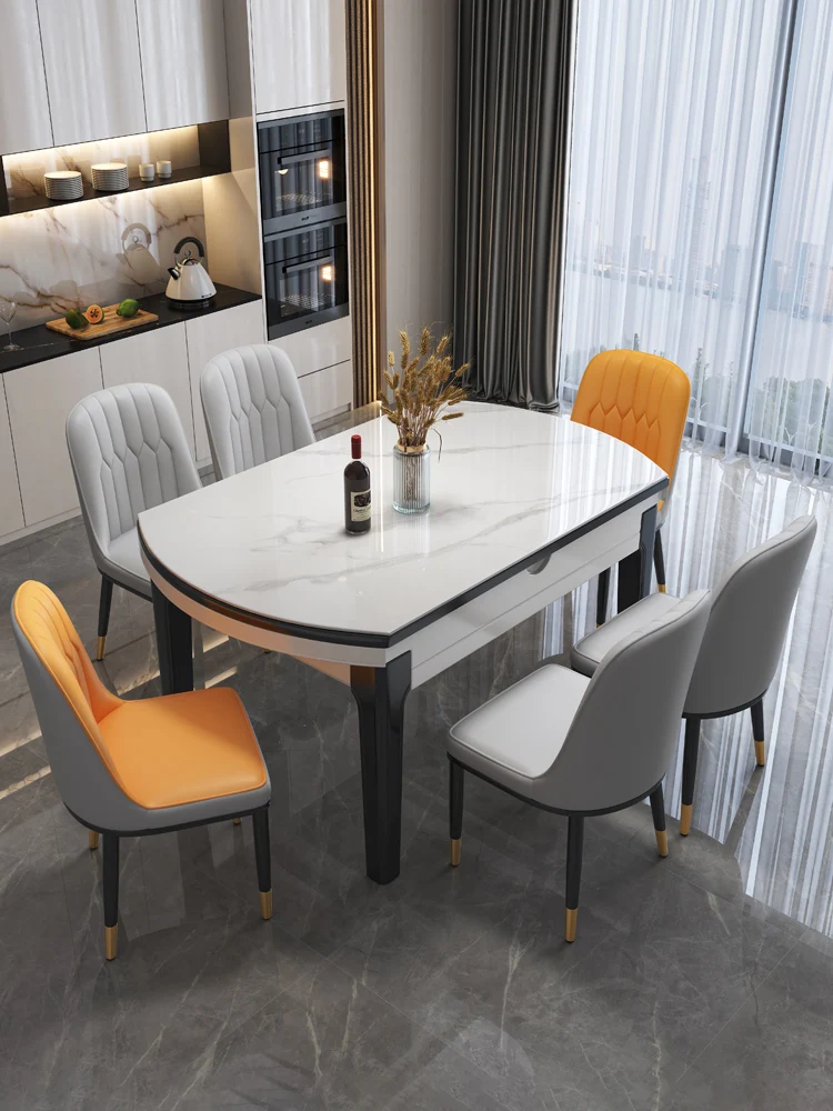 

Rock plate dining table and chair combination modern simple light luxury household dining folding retractable dining table