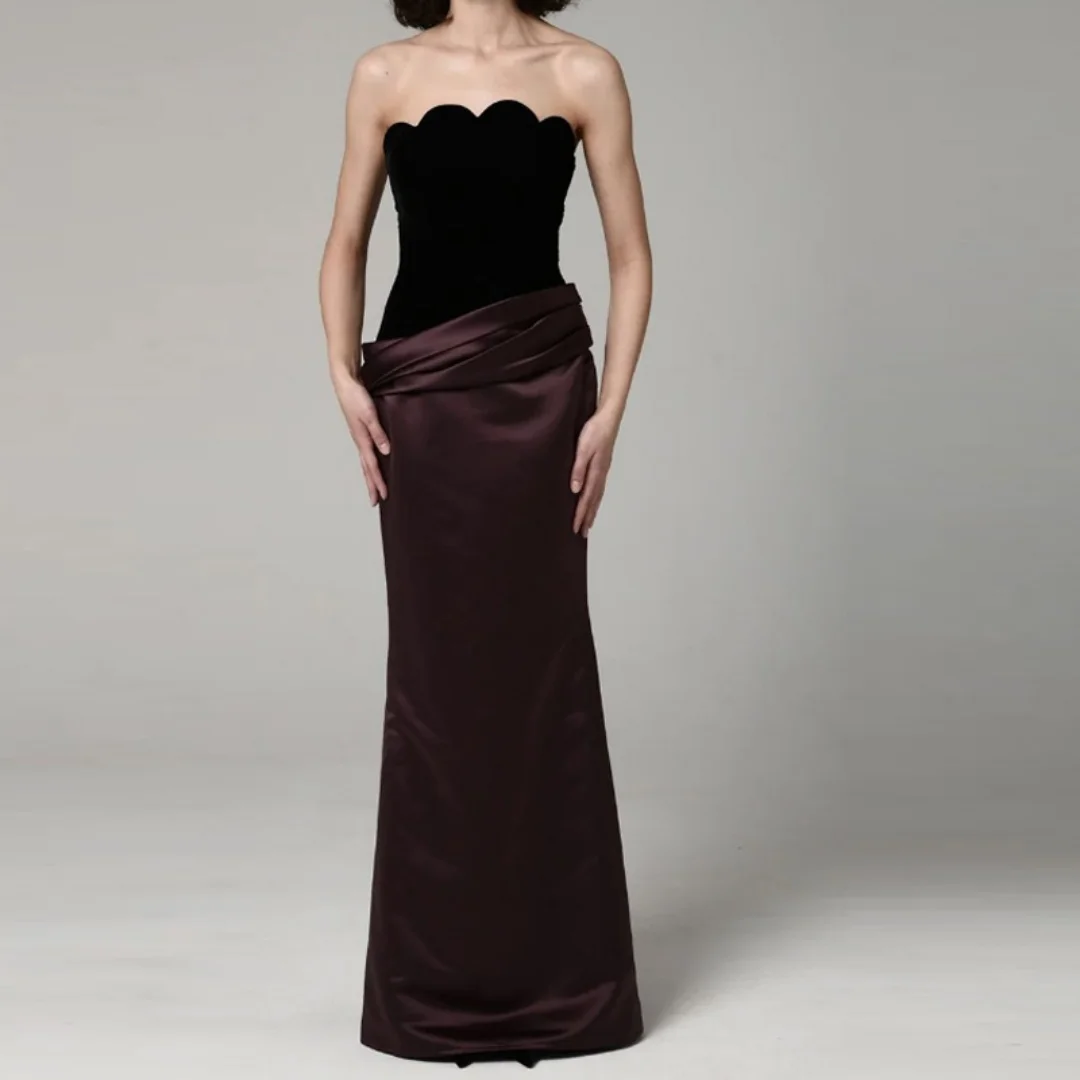 

Customized Contrast Color Women's Evening Dress Sheath Prom Dress Pleat Valentine's Day Gown Long Party Gowns