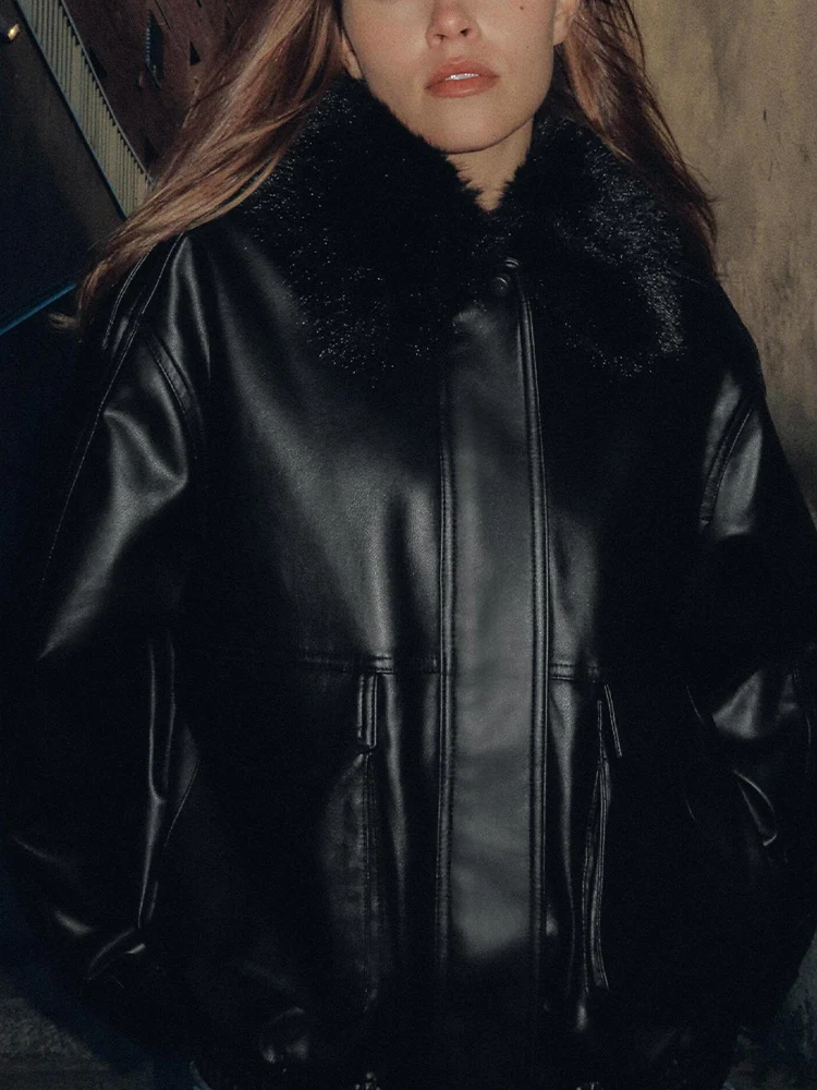 Estilo europeo y americano 2025 otoño recién llegados ropa de mujer chaqueta con efecto de piel sintética desmontable a la moda