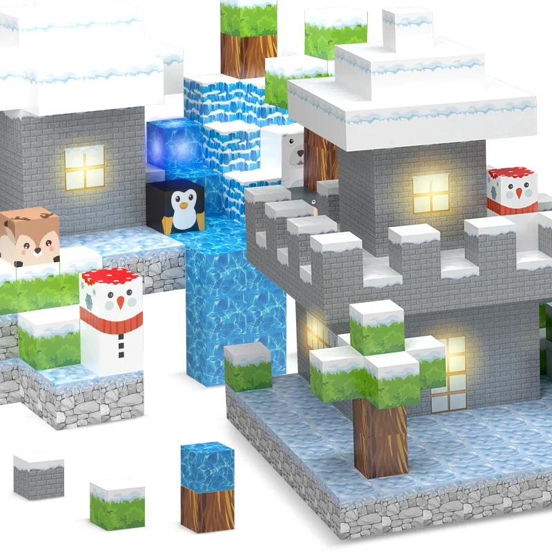 Ensemble de blocs de construction magnétiques My World, jouet éducatif pour enfants, Cube de 2cm avec LED, cadeau de noël, hiver