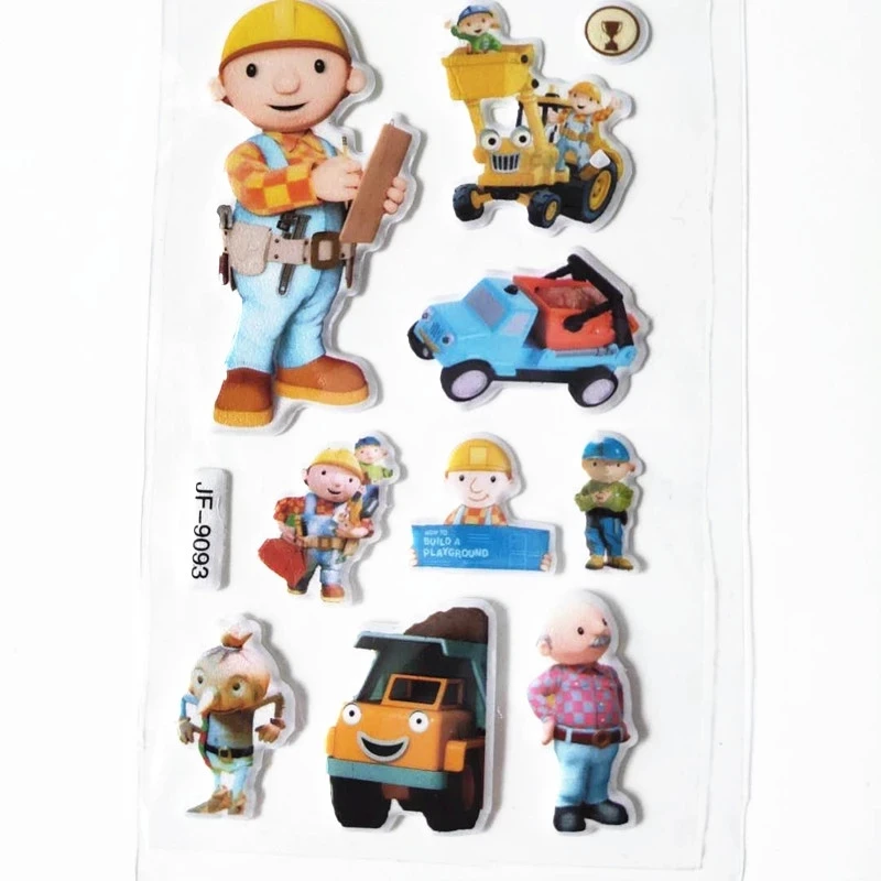 6pcs Bob the Builder Bubble Stickers Bulldozer Construction Engineer Characters Stickers for Children Preschool Toy