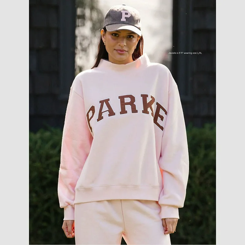 Autumn Winter Women's Pullover Hooded Sweatshirt with Letter Print and Zipper Closure