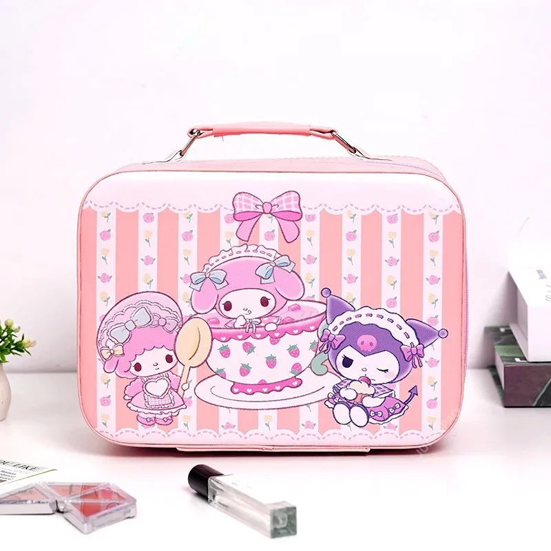 Sanrio Hello Kitty Cinnamoroll Kuromi Cosmetic Case with Makeup Mirror Large-capacity High-end Skin Care Travel Bag Storage Box