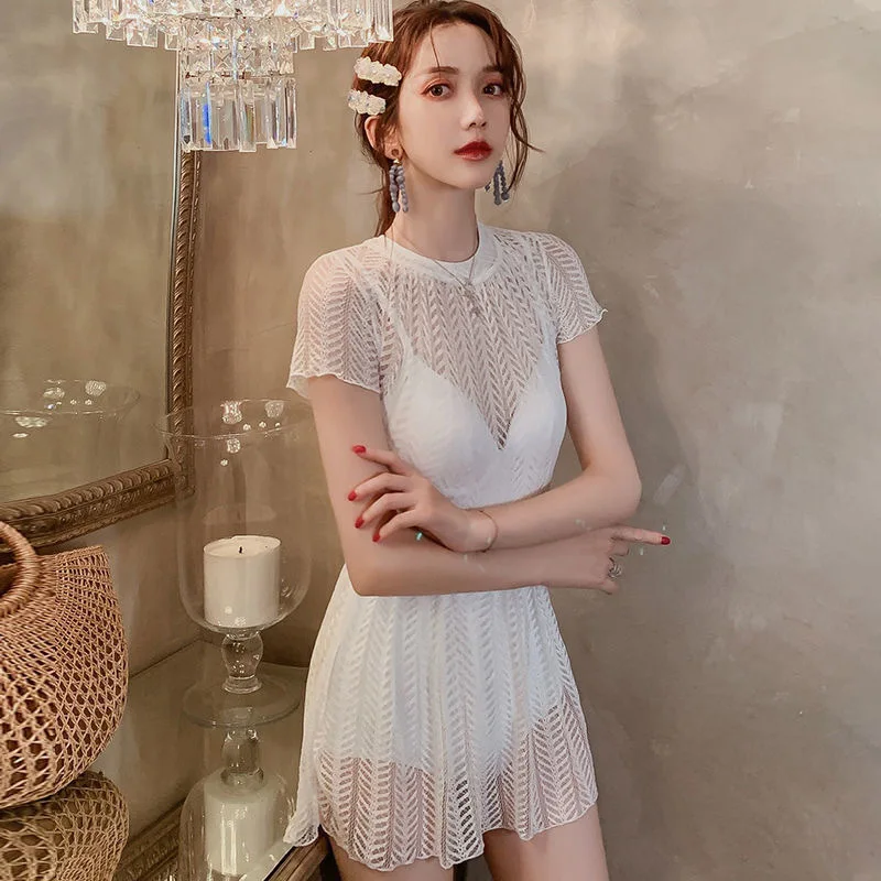 Swimwear Ladies Korea Lace Swimsuit Female Hot Spring Conservative Fairy One-piece Swimsuit 2023 New Fashion A Line Swim Dress