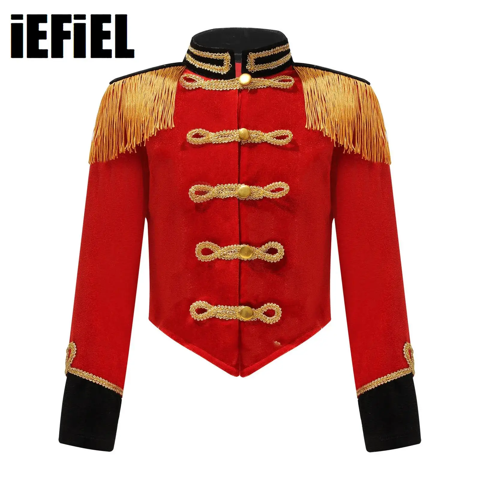 Kids Girls Circus Ringmaster Cosplay Jacket Stand Collar Long Sleeve Fringe Tassel Epaulet Jacket Ringleader Drummer Performance