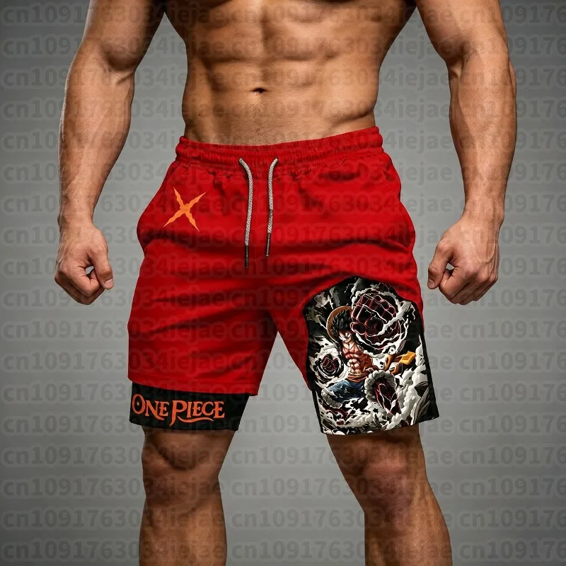 2026 Men's Summer Shorts 2026 New Luffy Anime Gear 4 Printed Football Swimming Breathable Speed Drying 2-in-1 Sports Shorts