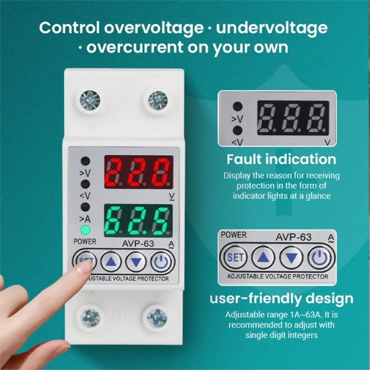 828 Mega Sale 230V 63A Adjustable over Voltage Under Voltage Reclosing Protector Relay Limit over Current Protection