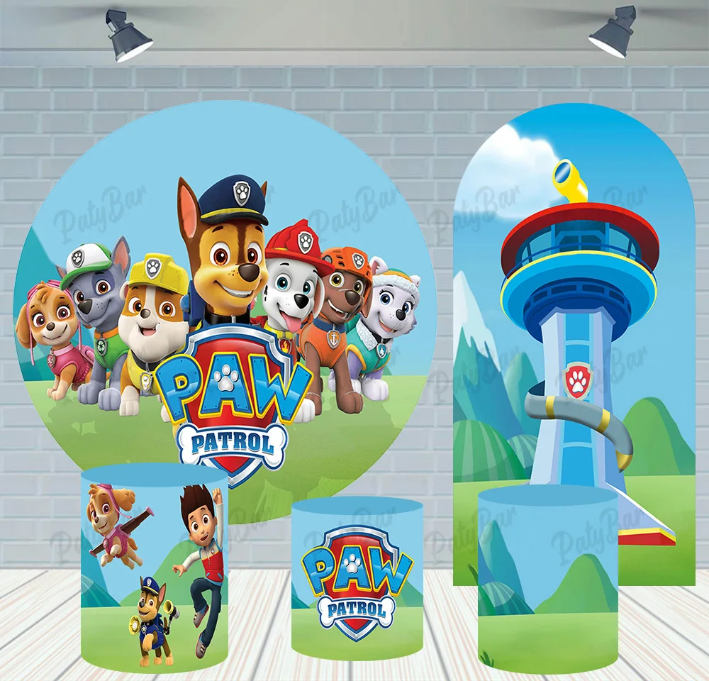 

Round Arch PAW Patrol Backdrop Kids Birthday Baby Shower Photography Background Circle Cylinder Surface Banner Decoration Props