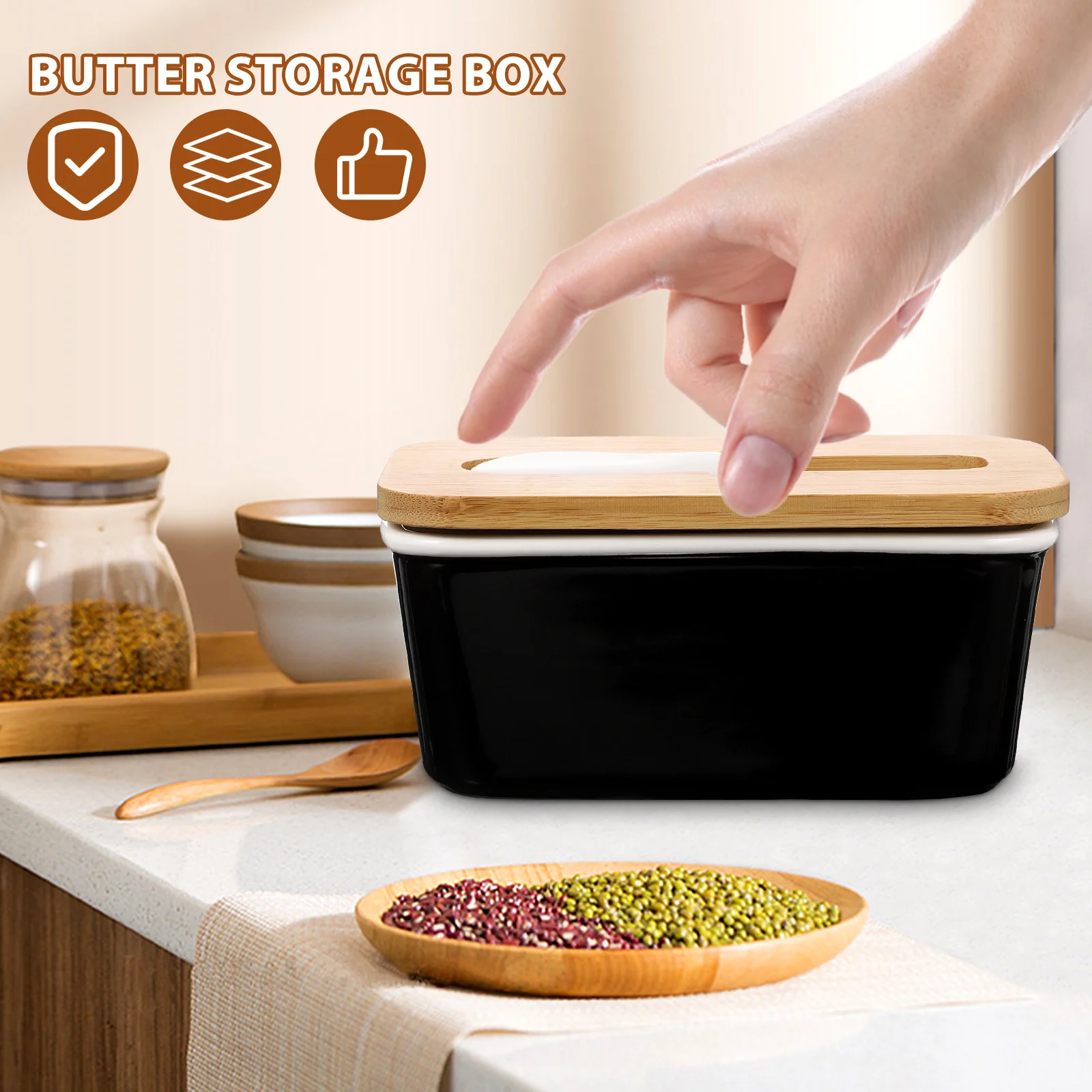 

Butter Box Set Ceramics Dish Jar with Cover Homemade Container Storage Sealed Plastic Keeper for Counter Lid