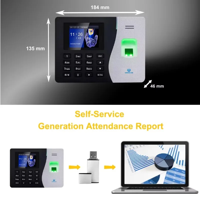 Fingerprint Biometric Time Recorder, Wi-Fi, Employee AttChimney System, tempo preciso dentro e fora de rastreamento