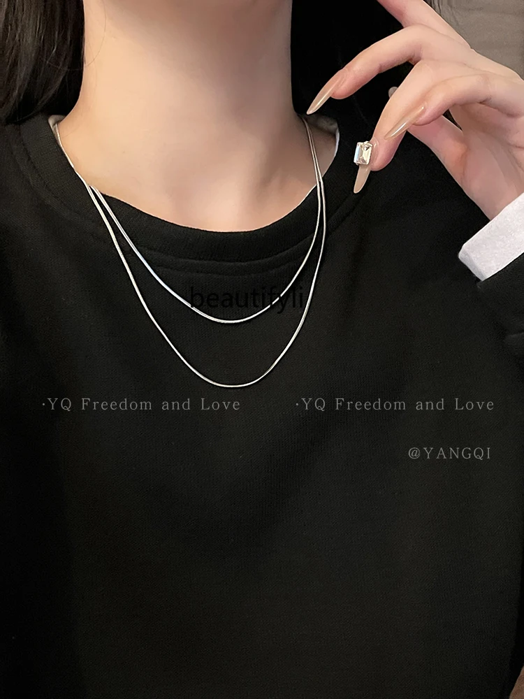 Simple Niche High-Grade Titanium Steel Snake Bone Chain Plain Chain Men and Women  Stackable Exquisite Clavicle Chain Necklace