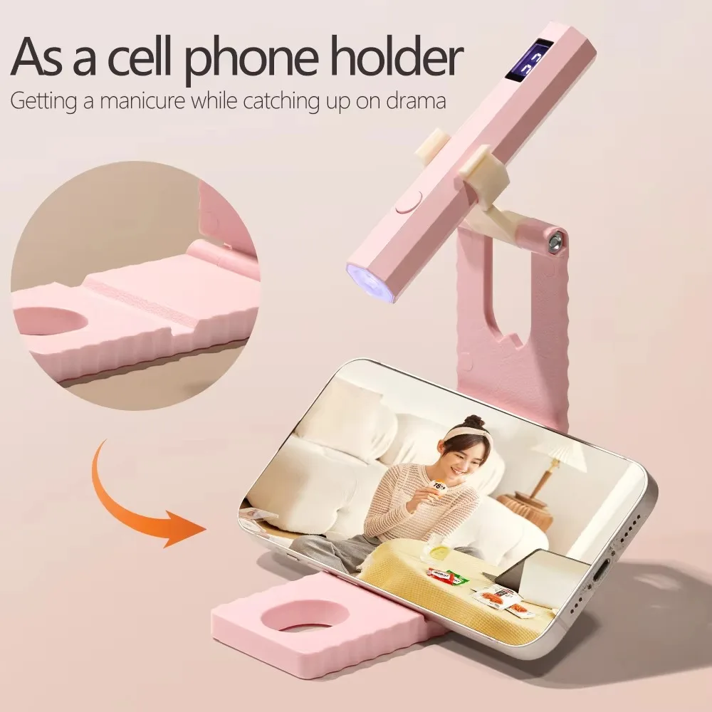 휴대용 2 in 1 네일 램프 스탠드 세트 LCD 디스플레이 다기능 네일 램프 홀더 USB 무선 전화 거치대 세트 라이트