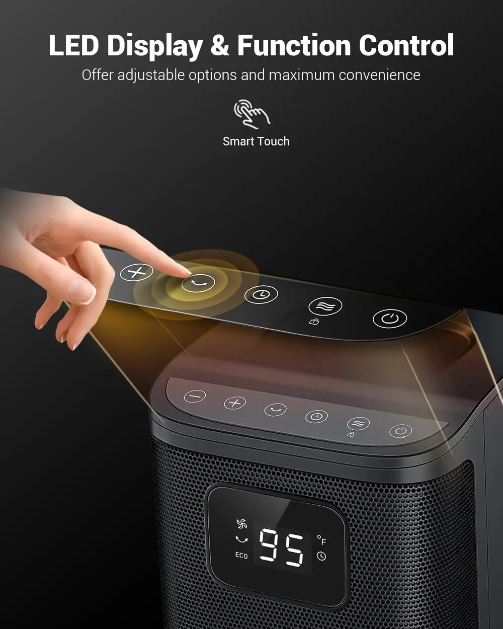 Portable 1500W Ceramic Space Heater with Thermostat, Timer, 4 Modes, Oscillating, LED Display, Black