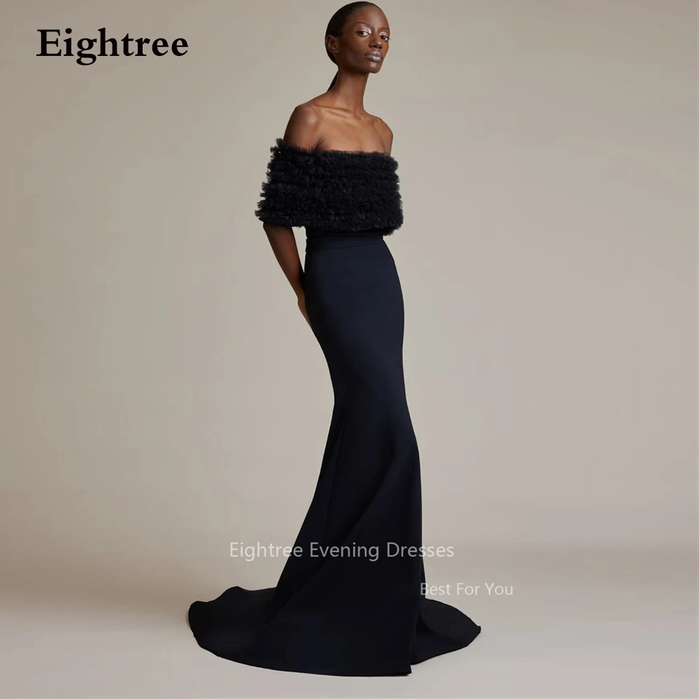 

Eightree Modern Black Mermaid Formal Evening Dresses for Women Boat Neck Special Occasion Party Gowns Dress Tiered Off Shoulder