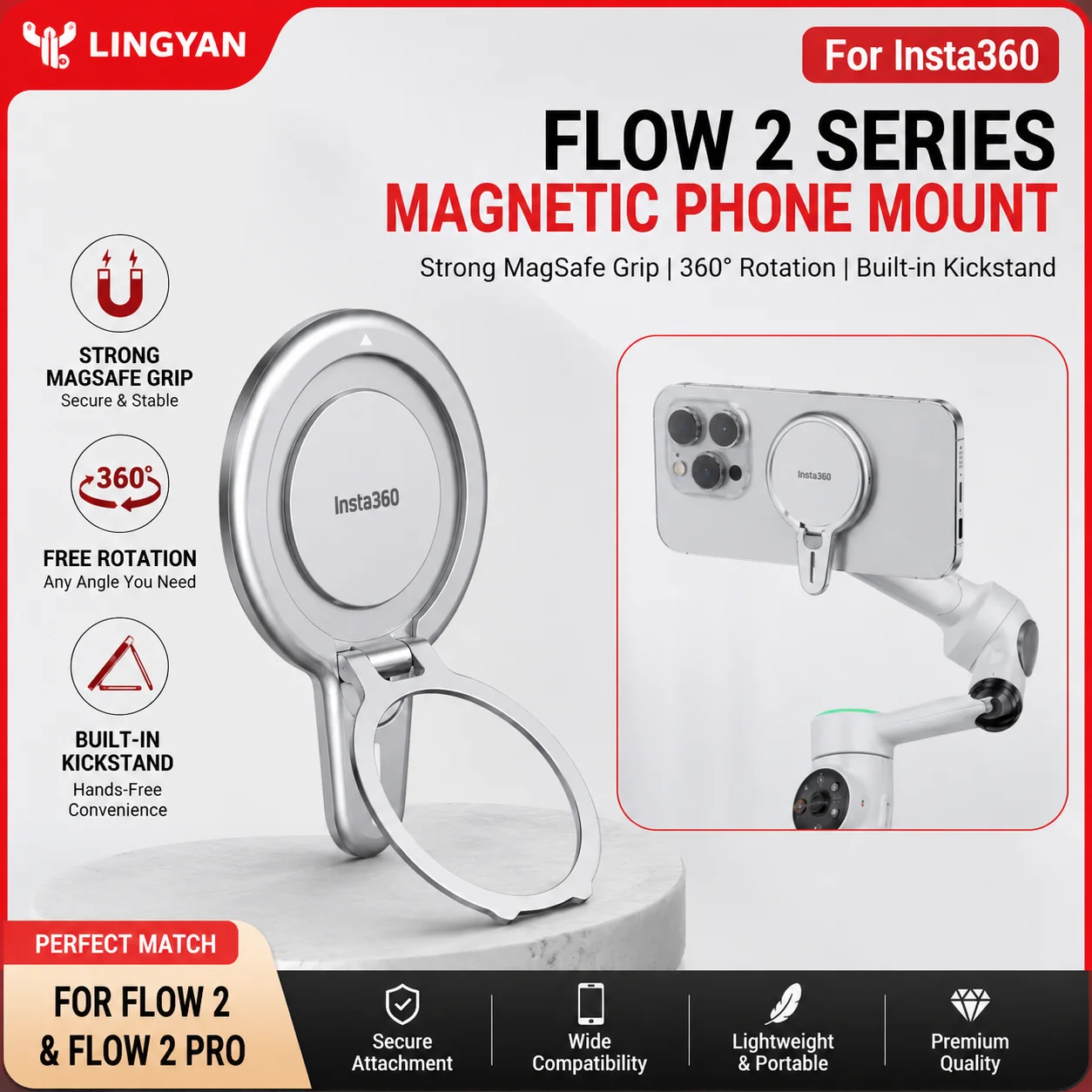 Magnetische telefoonhouder voor Insta360 Flow 2 Flow 2 Pro Strong MagSafe Grip 360 °   Draaibare standaard met gimbalhouder