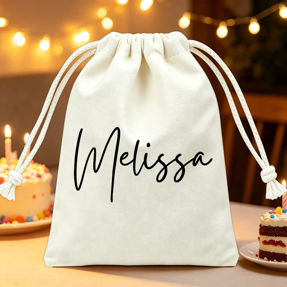 Personalisierte Geschenktasche mit Namen für Geburtstagsfeier, Canvas-Zugbeutel, lustige Geschenkverpackung für Hochzeit und Brautparty