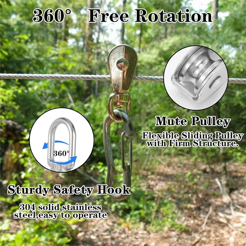 AT63-4 Pack M20 Lifting Single Pulley Block 304 Stainless Steel Crane Swivel Hook Double Pulley Roller Loading