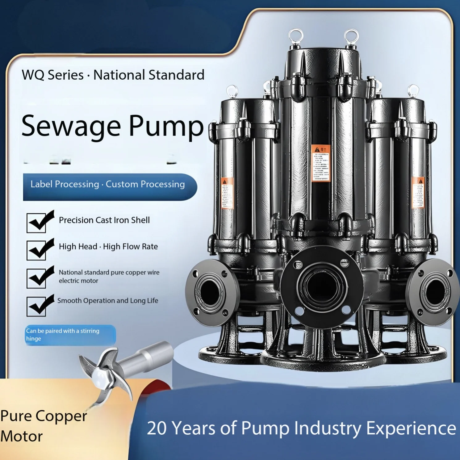 Elektrische Hochdruck-Tauchpumpe für Abwasser, schmutziges Wasser, energiesparende, anti-Wicklungs- und blockierende einstufige Pumpe für