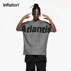 INFLATION High Street Faux Suede T-shirts Men Streetwear Oversized Tees Unisex