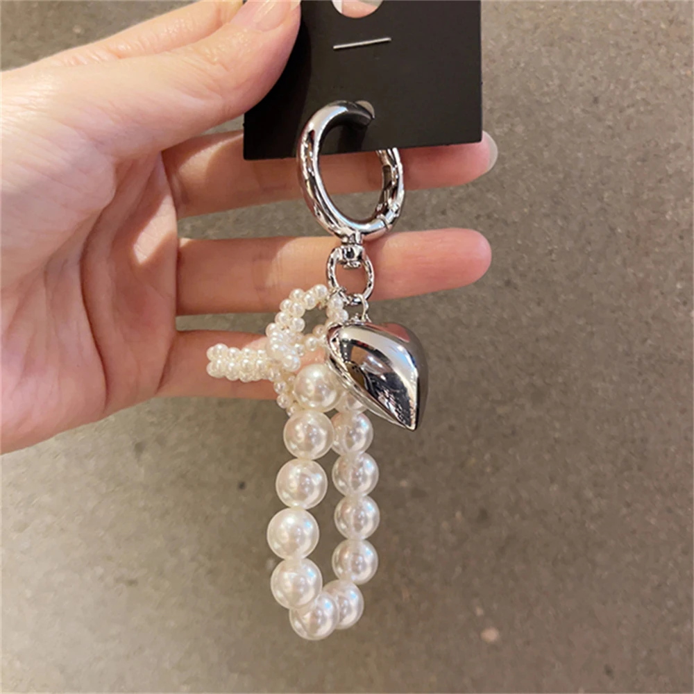 Ins Korean Simpe Heart Bow Pearl Phone Charm Strap Pendant For iPhone Samsung Accessrioes Bag Keyring Woman Chain Hanging Rope