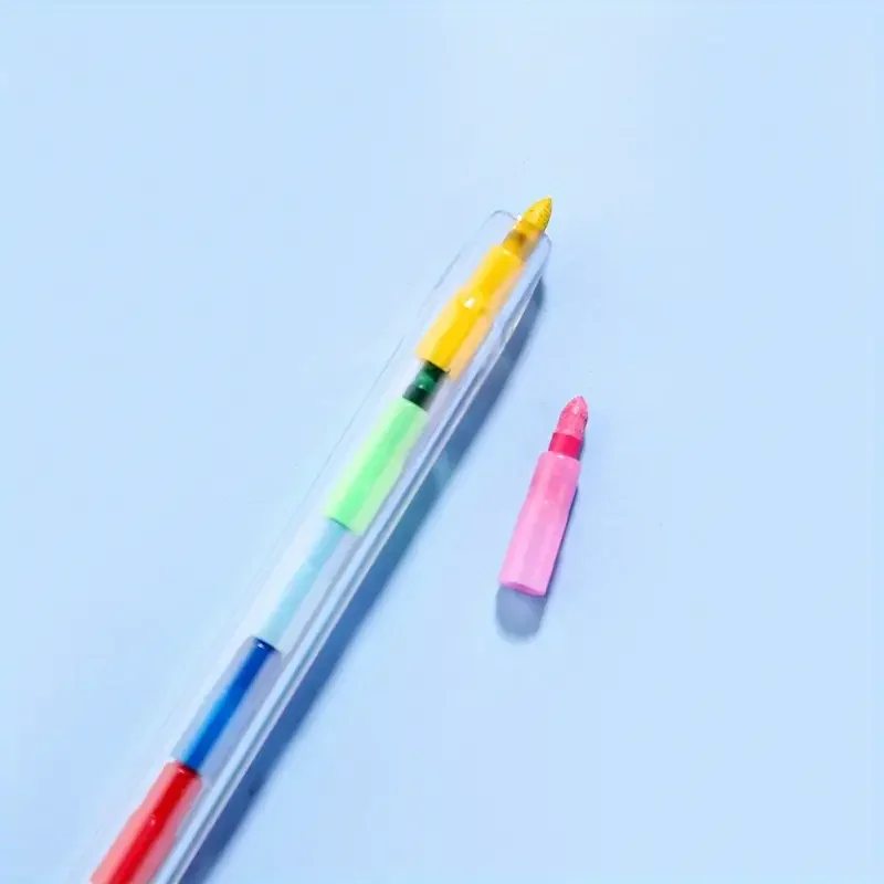 12 قطعة/المجموعة/مجموعة مكعبات بناء ملونة يمكن ضبطها معًا ويمكن تعديلها في الارتفاع، مجموعة أقلام تلوين مع 11 لونًا نابضة بالحياة، مثالية للفنون والحرف اليدوية، ومستلزمات الميلاد والعودة إلى المدرسة، وهدايا المكافآت #4