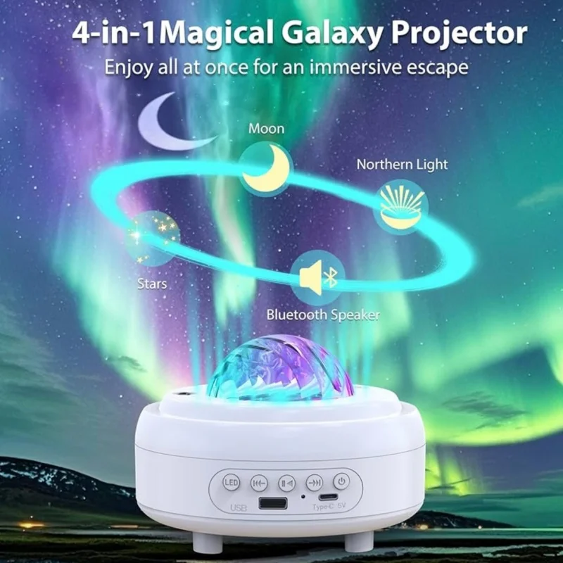 أضواء الشمالية السماء المرصعة بالنجوم ضوء الإسقاط USB بلوتوث جو القمر ضوء الليل لديكور الغرفة عيد الميلاد هدية عيد ميلاد