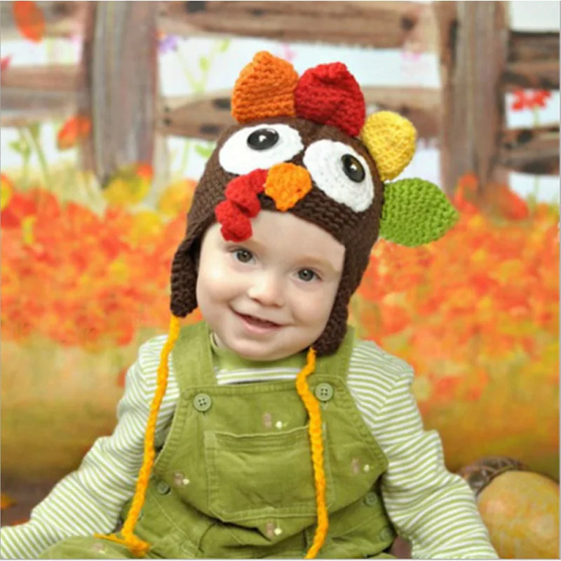 Thanksgiving Baby Hat Infant Boys Girls Knitted Turkey Hats Warm Kids Beanies Handmade Cartoon Newborn Cap Child Festival Gifts