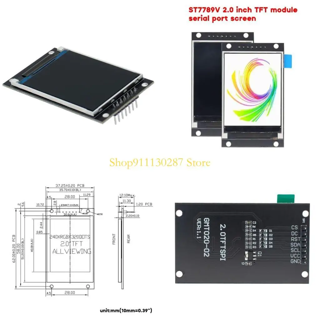 

J1HC 2.0 Inches TFT LCD Screen Shield Display Module 320x240 SPI Serial IC ST7789V for Arduio Full Color LCD Module