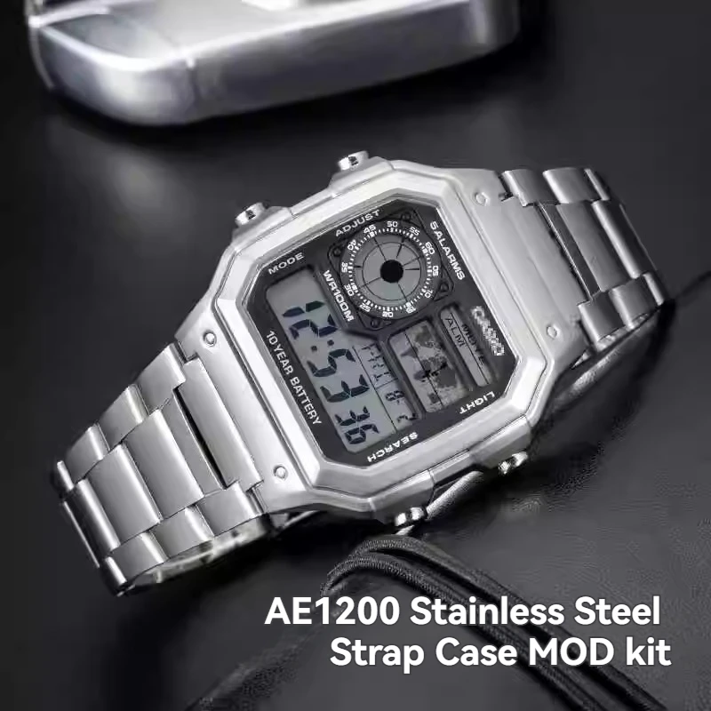 AE-1200 Watch Case for Casio 3299 AE1200 AE-1200WH Series All Metal 304 Stainless Steel Bezel Waterproof Ring Film Screw Tools