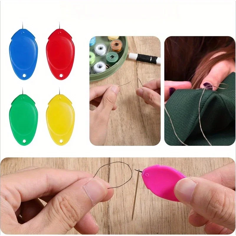 인체공학적 손잡이와 가이드가 있는 간단한 자동 바늘통입기 10개 - 다양한 색상의 재봉 액세서리, DIY 홈 데코