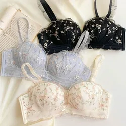 Lace Women Lace Bra No Steel Ring Beauty Back Wrapped Chest Comfortable Daisy Brassiere Stretch Half Cup Padded Underwear