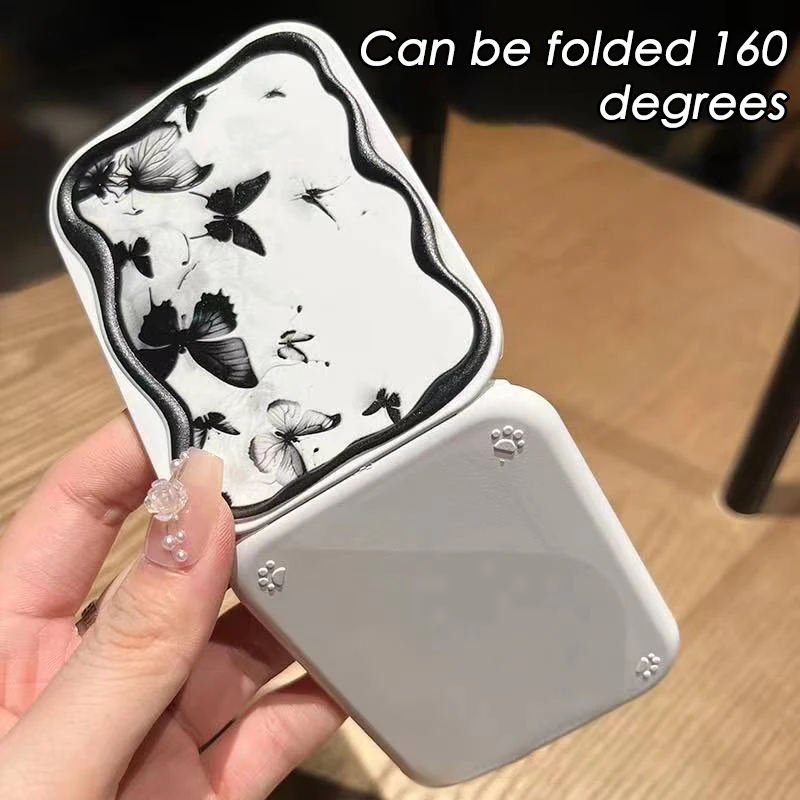 Inchiostro farfalla Flip-Top specchio per il trucco pieghevole specchio tascabile portatile specchio per il trucco cosmetico rettangolare da donna con pettine