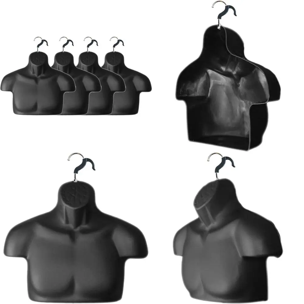 

S-M Size Black Plastic Male Mannequin Chest with Hollow Back and Hanging Hook, Set of 4