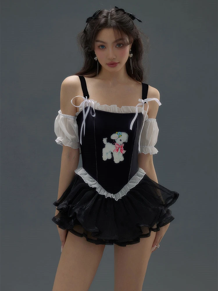 

Roka Art 2023 New Sweet Cool Spicy Girl Student Lamb Bubble Sleeve Slimming Belly Cover Hot Spring Bathing Suit Women