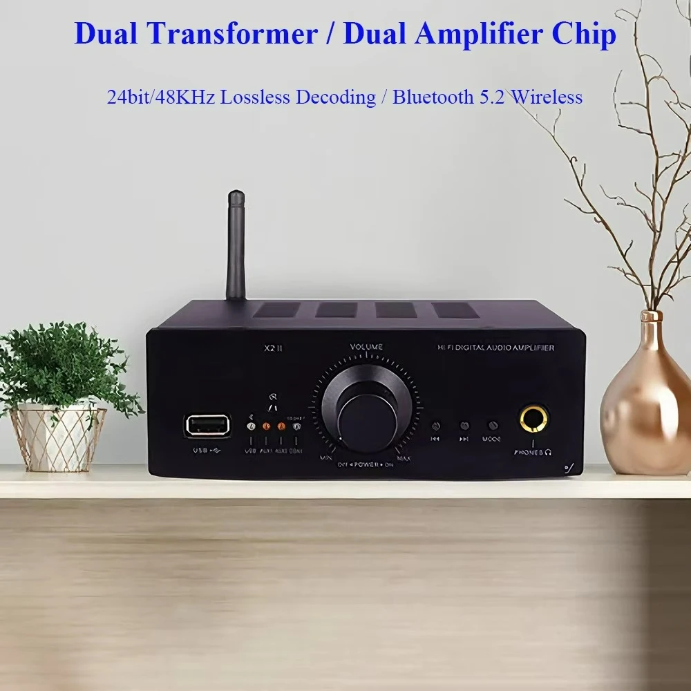 Dual TDA3221 HIFI Digital Audio Power Amplifier Bluetooth 5.2 200W Output Power 2.1 Channel USB Decoding Audio Amplifier