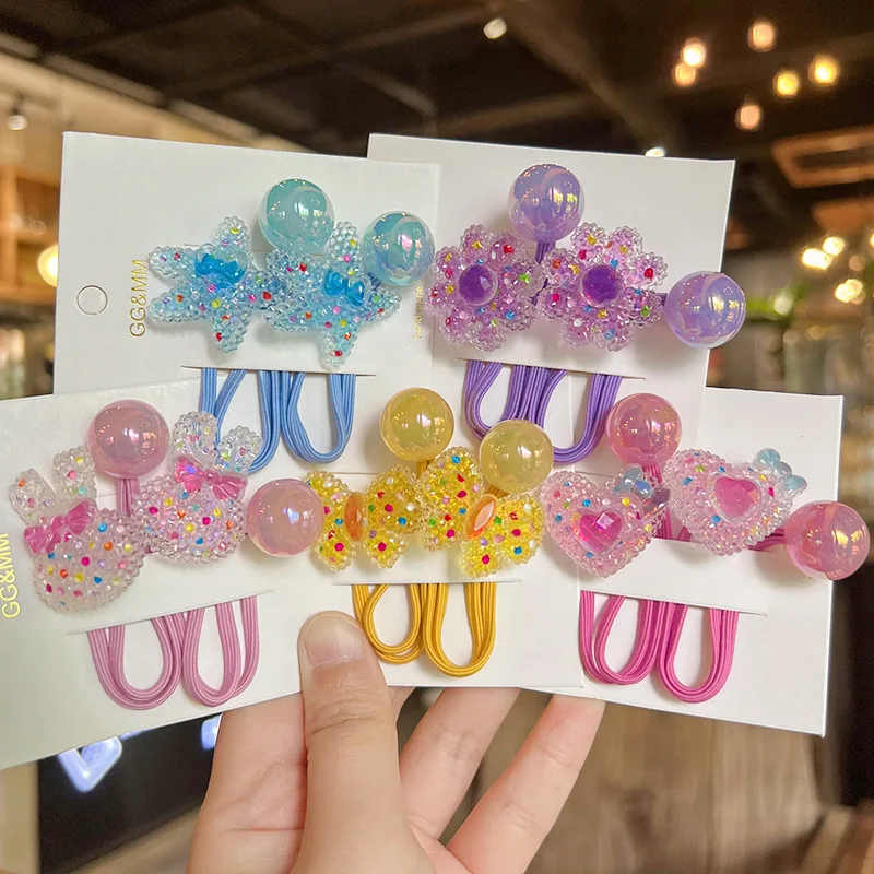 

2PCS Cartoon Colored Sugar Starfish Lovely Girls Elastic Hair Bands Princess Hair Accessories Children Hair Ties Baby Headwear