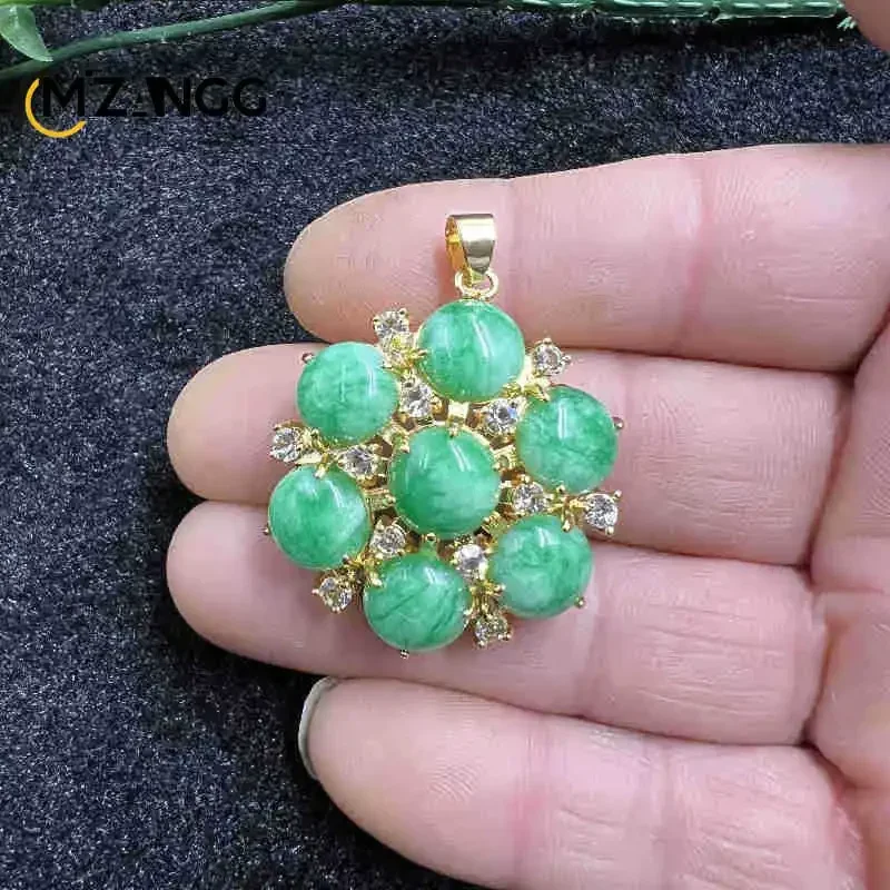 Natural Jadeite Flower Pendant Yang Green Exquisite Luxury Jade Necklace for Men and Women Jewelry Holiday Gifts