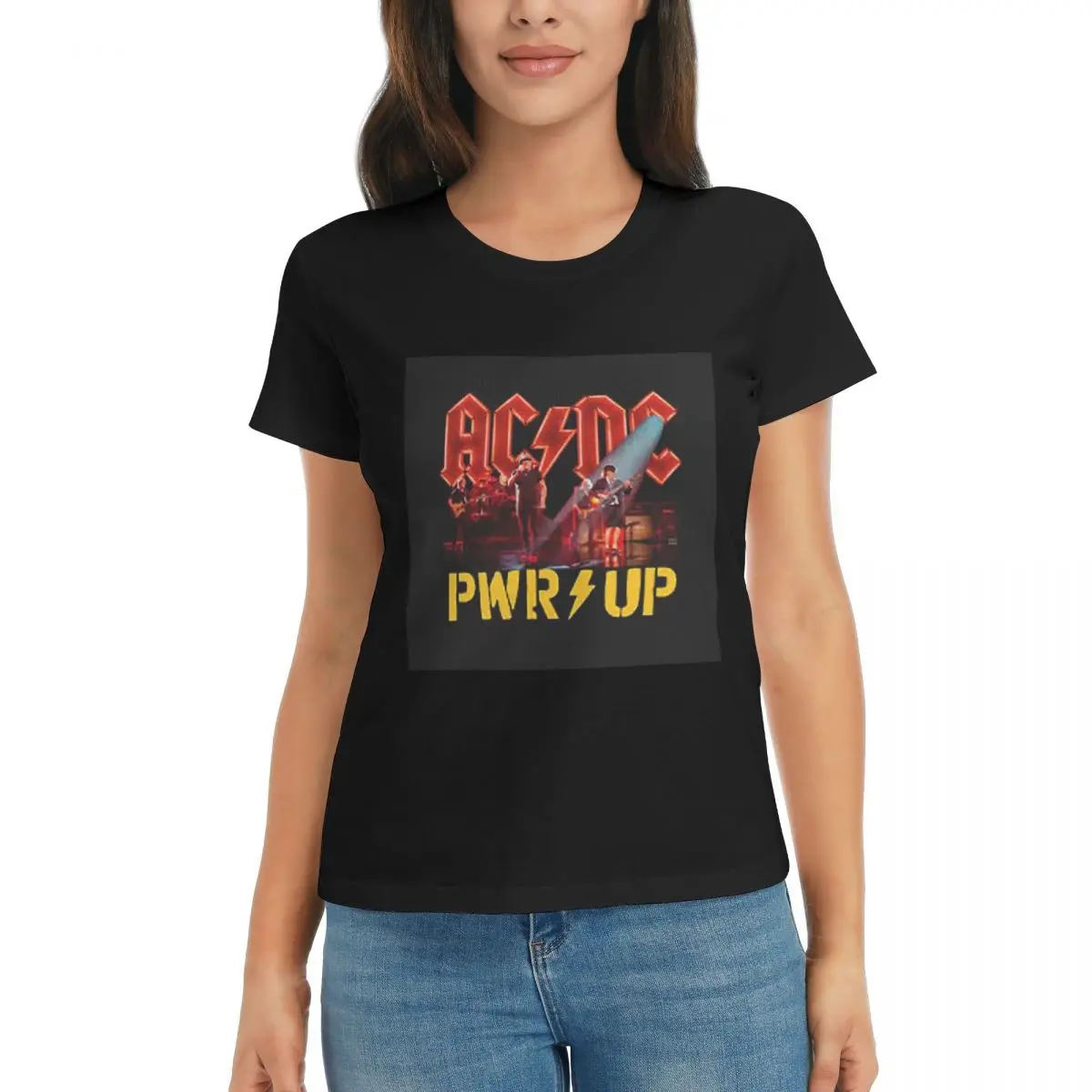 

Женская футболка Ac And Dc Power Up Rock Party Летние футболки с короткими рукавами Хлопковые футболки с круглым вырезом Одежда Топы Уличная одежда