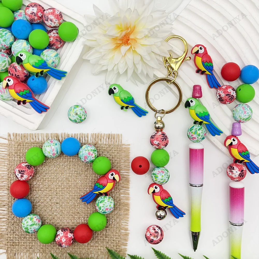 32/44-teiliges 3D Papageien-Serie Silikonperlen-Set für DIY Perlenketten, Armbänder, Stiftdekorationen, Schmuckanhänger usw. Feiertags-Geburtstagsgeschenk – Detail 6
